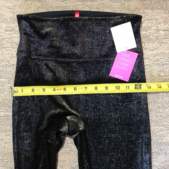 Spanx Velvet Shine Leggings High Rise Black Gold Sz SP - Picture 8 of 13